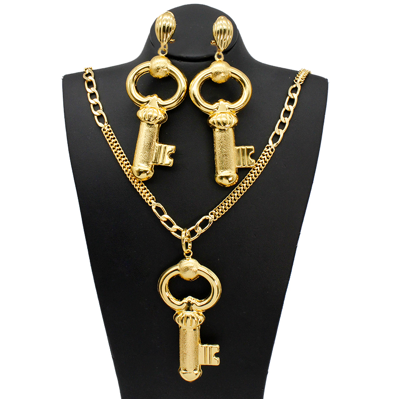 Dubai Men'S Fashion - Dubai Necklace Earrings Set Key Pattern