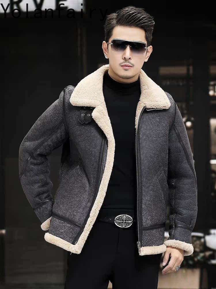 YOLANFAIRY Real Leather Jacket - Men'S Fashion Zipper Jacket ulasan dan harga
