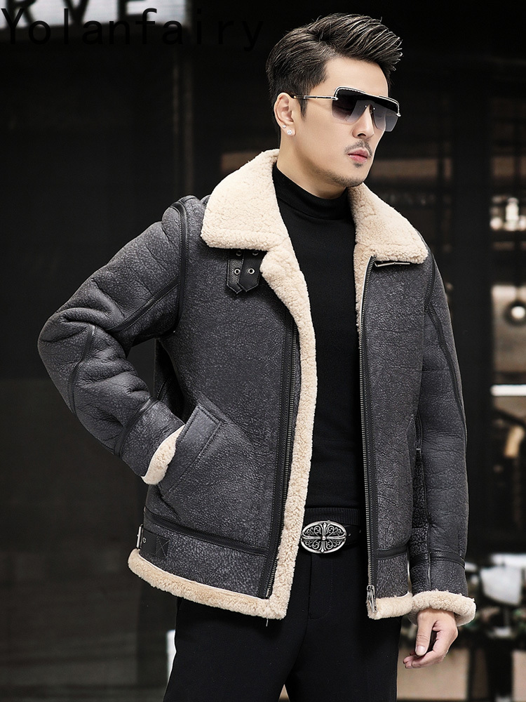 YOLANFAIRY Real Leather Jacket - Men'S Fashion Zipper Jacket ulasan dan harga