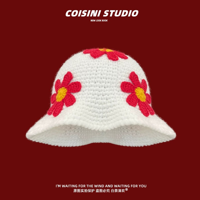Retro Flower Patch Knitted Buc - Mens Fashion Bucket Hat ulasan dan harga