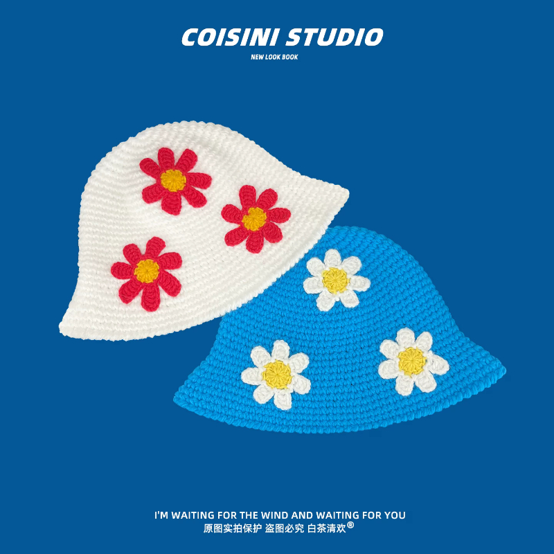 Retro Flower Patch Knitted Buc - Mens Fashion Bucket Hat ulasan dan harga